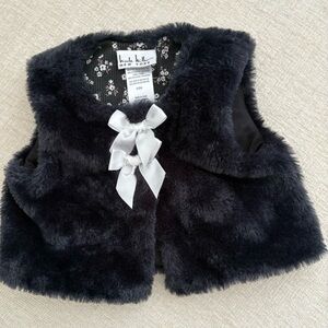 Infants NICOLE MILLER New York Black Faux Fur Vest with White Bows